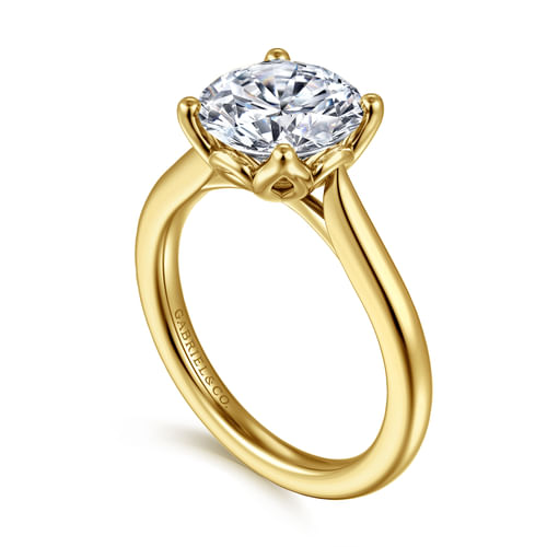 14K Yellow Gold Round Lotus Diamond Engagement Ring