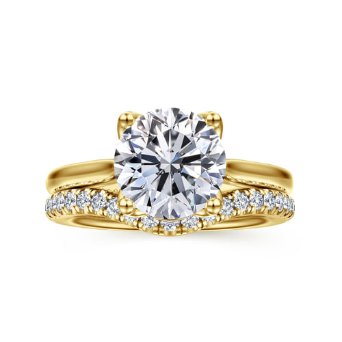 14K Yellow Gold Round Lotus Diamond Engagement Ring
