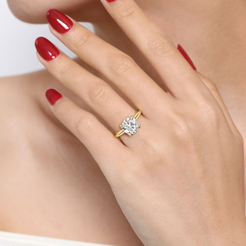 14K Yellow Gold Round Lotus Diamond Engagement Ring