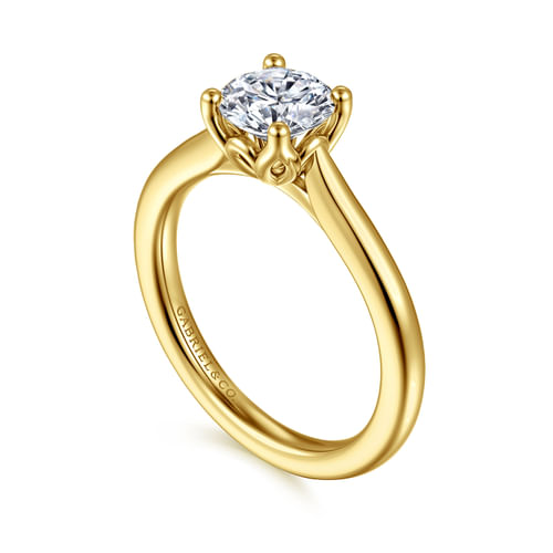 14K Yellow Gold Round Lotus Diamond Engagement Ring
