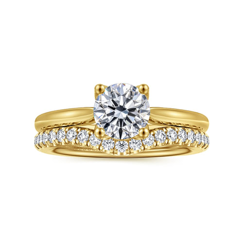 14K Yellow Gold Round Lotus Diamond Engagement Ring