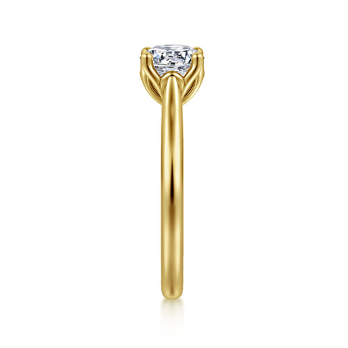14K Yellow Gold Round Lotus Diamond Engagement Ring