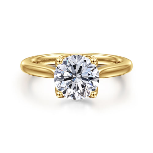14K Yellow Gold Round Lotus Diamond Engagement Ring