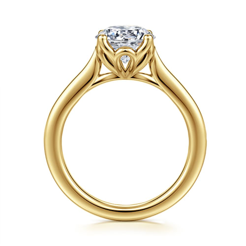 14K Yellow Gold Round Lotus Diamond Engagement Ring