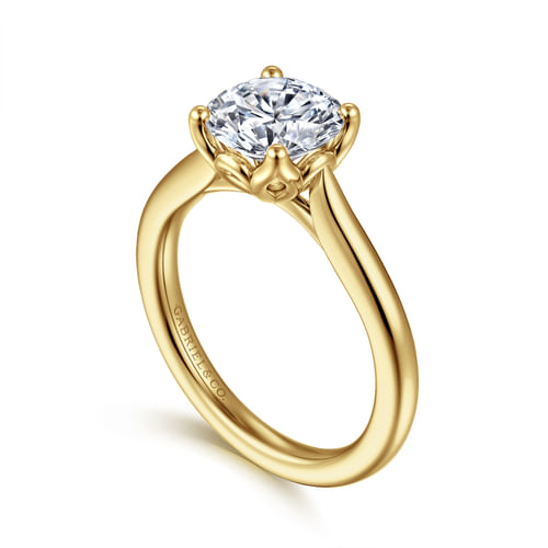 14K Yellow Gold Round Lotus Diamond Engagement Ring