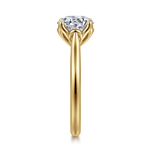 14K Yellow Gold Round Lotus Diamond Engagement Ring