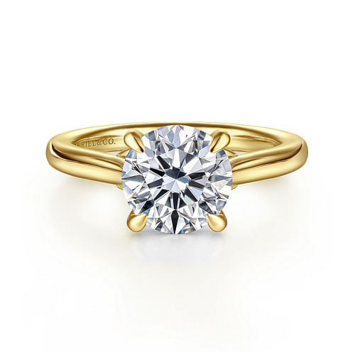 14K Yellow Gold Round Lotus Diamond Engagement Ring