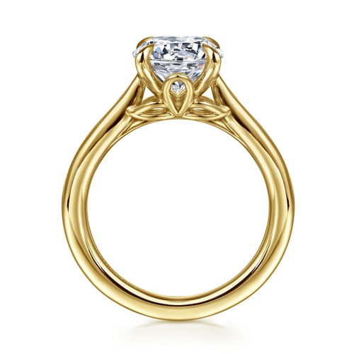14K Yellow Gold Round Lotus Diamond Engagement Ring