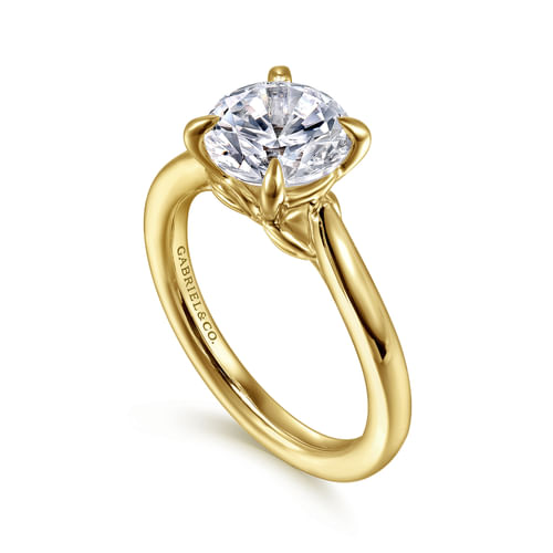 14K Yellow Gold Round Lotus Diamond Engagement Ring