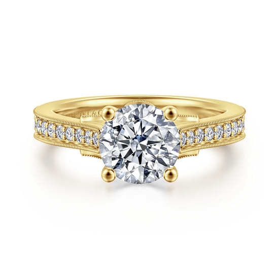 Gabriel - 14K Yellow Gold Round Lotus Diamond Engagement Ring