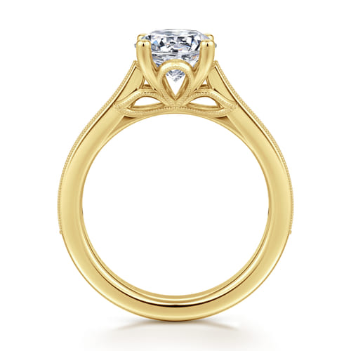 14K Yellow Gold Round Lotus Diamond Engagement Ring