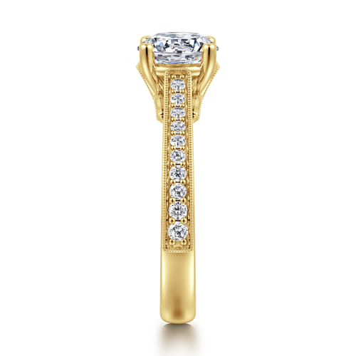 14K Yellow Gold Round Lotus Diamond Engagement Ring