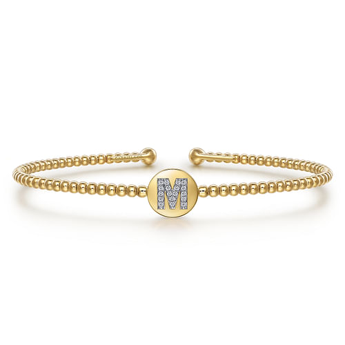 14K Yellow Gold Round M Initial Diamond Bujukan Cuff Bracelet