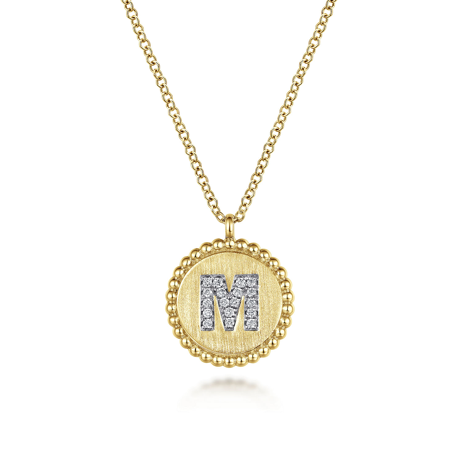 Gabriel - 14K Yellow Gold Round M Initial Pendant Necklace with Diamonds
