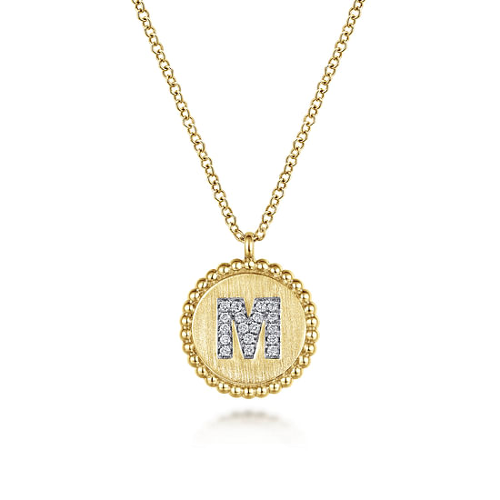 Gabriel - 14K Yellow Gold Round M Initial Pendant Necklace with Diamonds