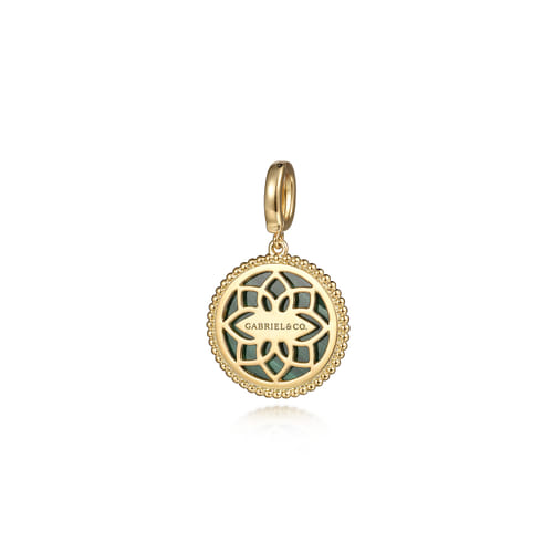 14K Yellow Gold Round Malachite Inlay Pendant With Detachable Bail