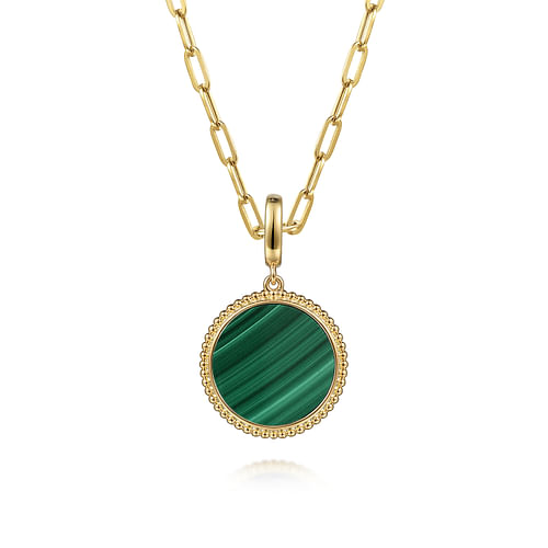 14K Yellow Gold Round Malachite Inlay Pendant