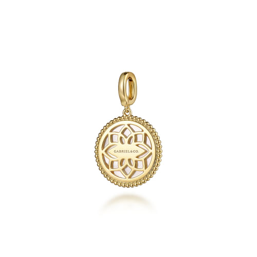 14K Yellow Gold Round Mother of Pearl Inlay Pendant With Detachable Bail
