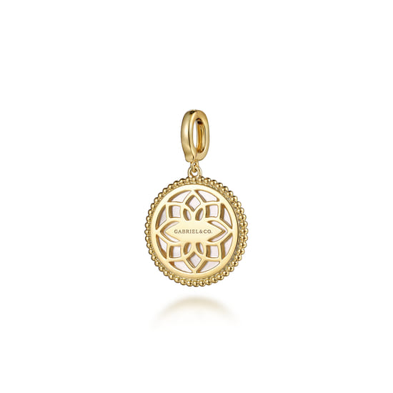 14K Yellow Gold Round Mother of Pearl Inlay Pendant With Detachable Bail angle 2
