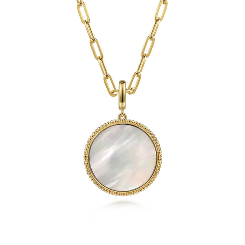 14K Yellow Gold Round Mother of Pearl Inlay Pendant