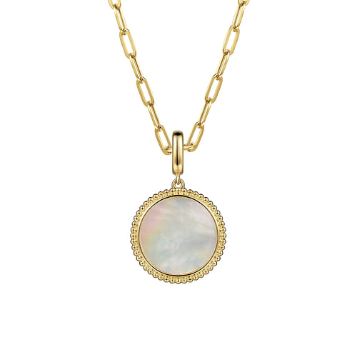 14K Yellow Gold Round Mother of Pearl Inlay Pendant