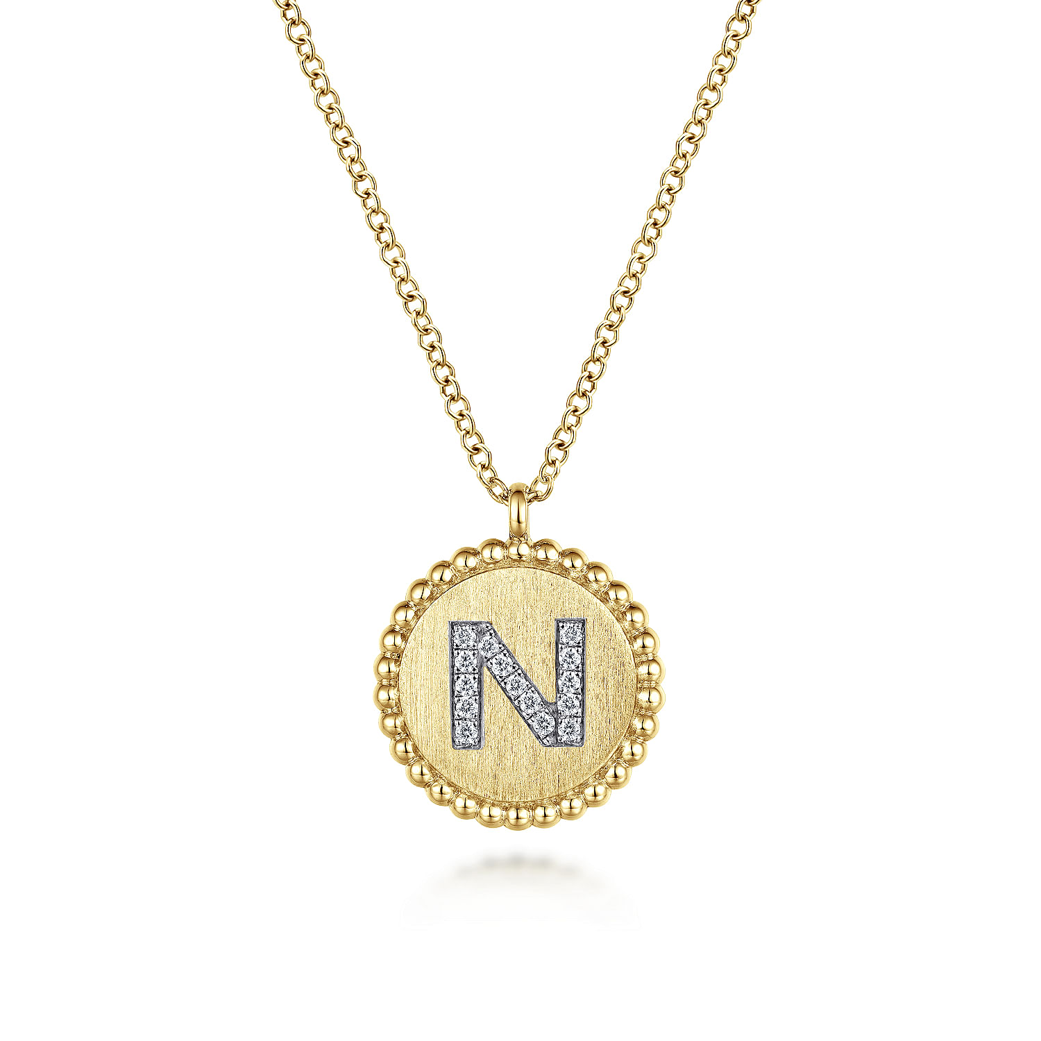 Gabriel - 14K Yellow Gold Round N Initial Pendant Necklace with Diamonds