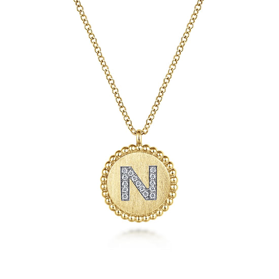 Gabriel - 14K Yellow Gold Round N Initial Pendant Necklace with Diamonds