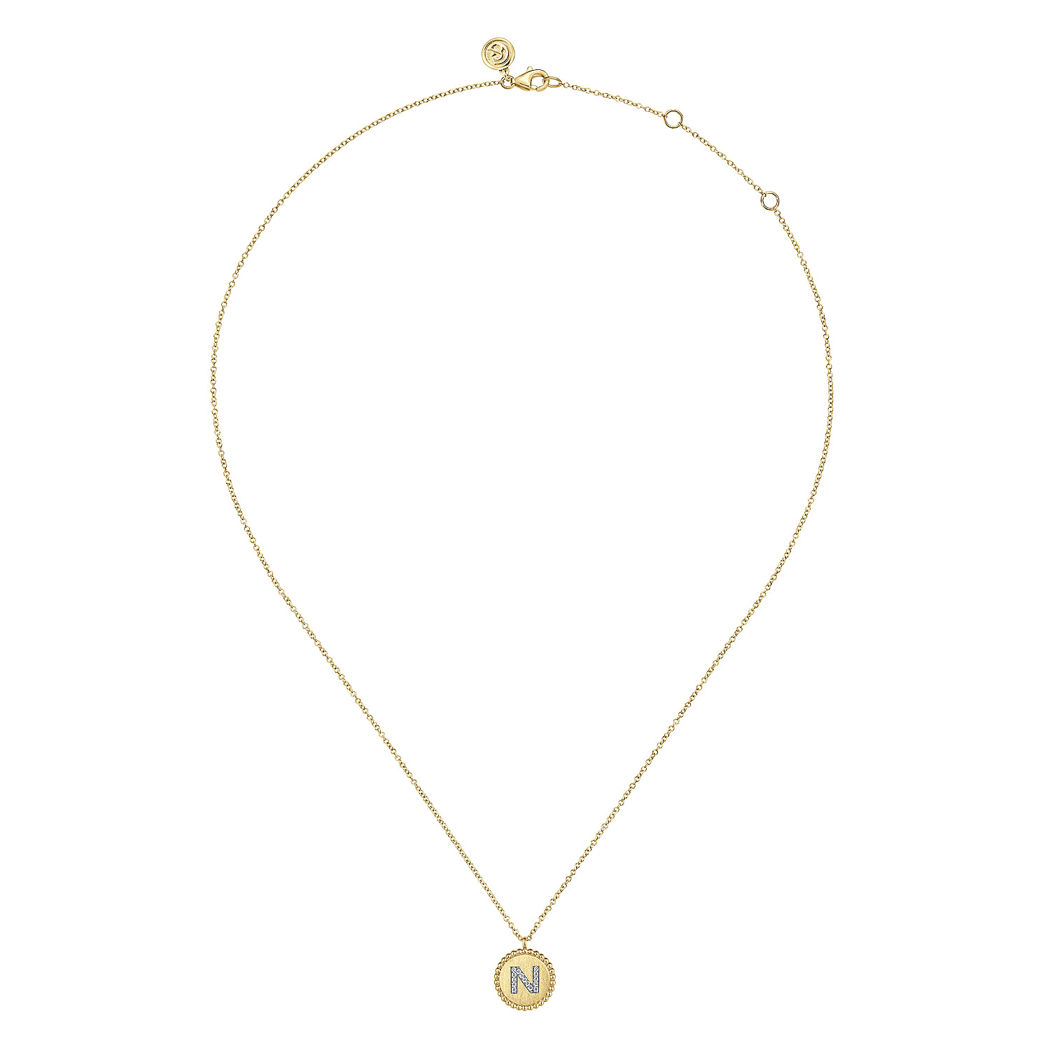 14K Yellow Gold Round N Initial Pendant Necklace with Diamonds