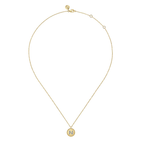 14K Yellow Gold Round N Initial Pendant Necklace with Diamonds