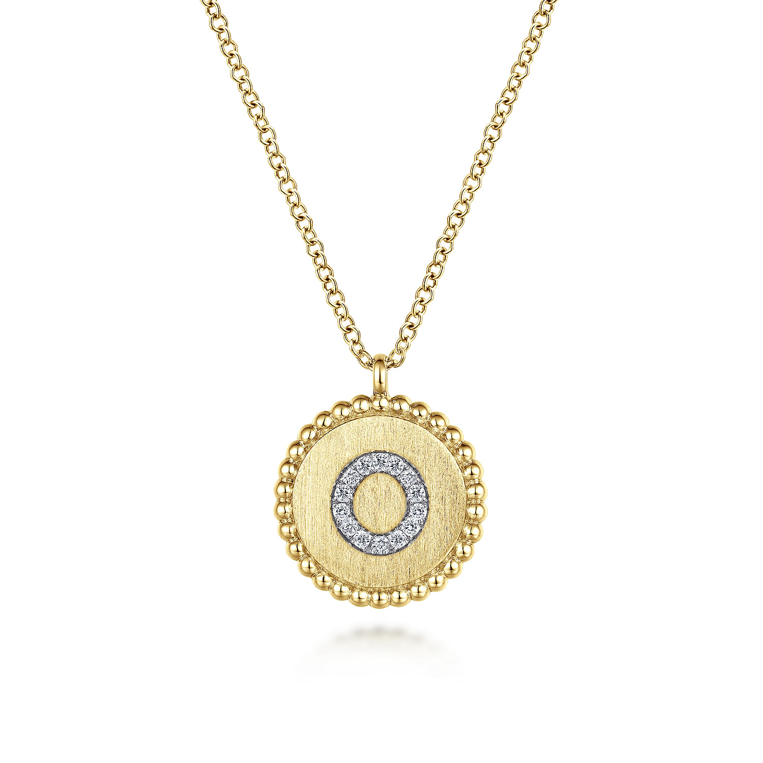 Gabriel - 14K Yellow Gold Round O Initial Pendant Necklace with Diamonds