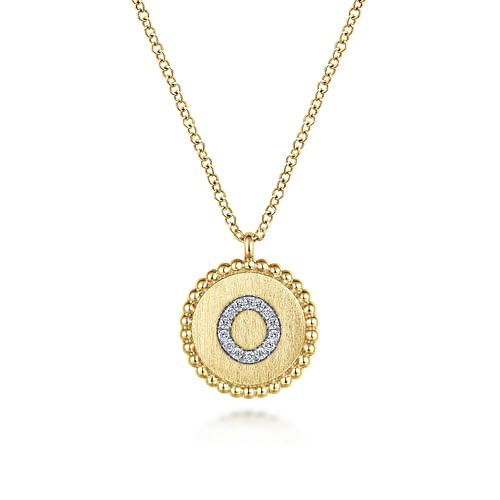 14K Yellow Gold Round O Initial Pendant Necklace with Diamonds