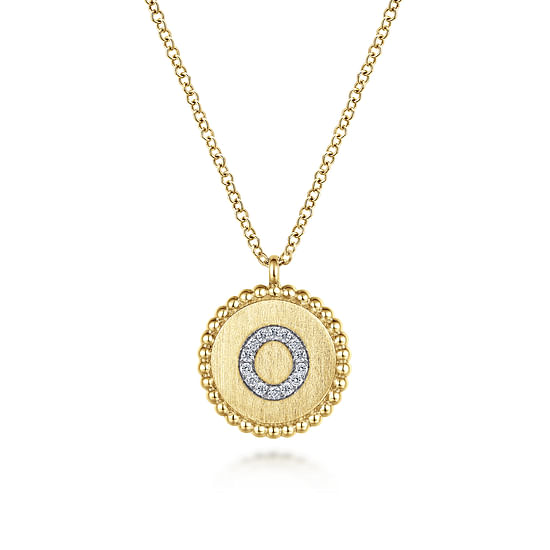 Gabriel - 14K Yellow Gold Round O Initial Pendant Necklace with Diamonds