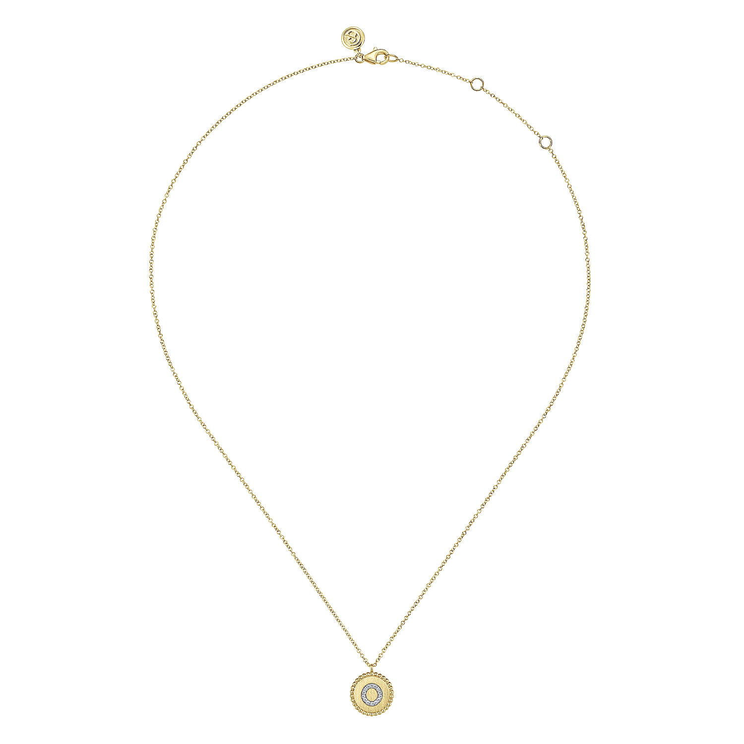 14K Yellow Gold Round O Initial Pendant Necklace with Diamonds