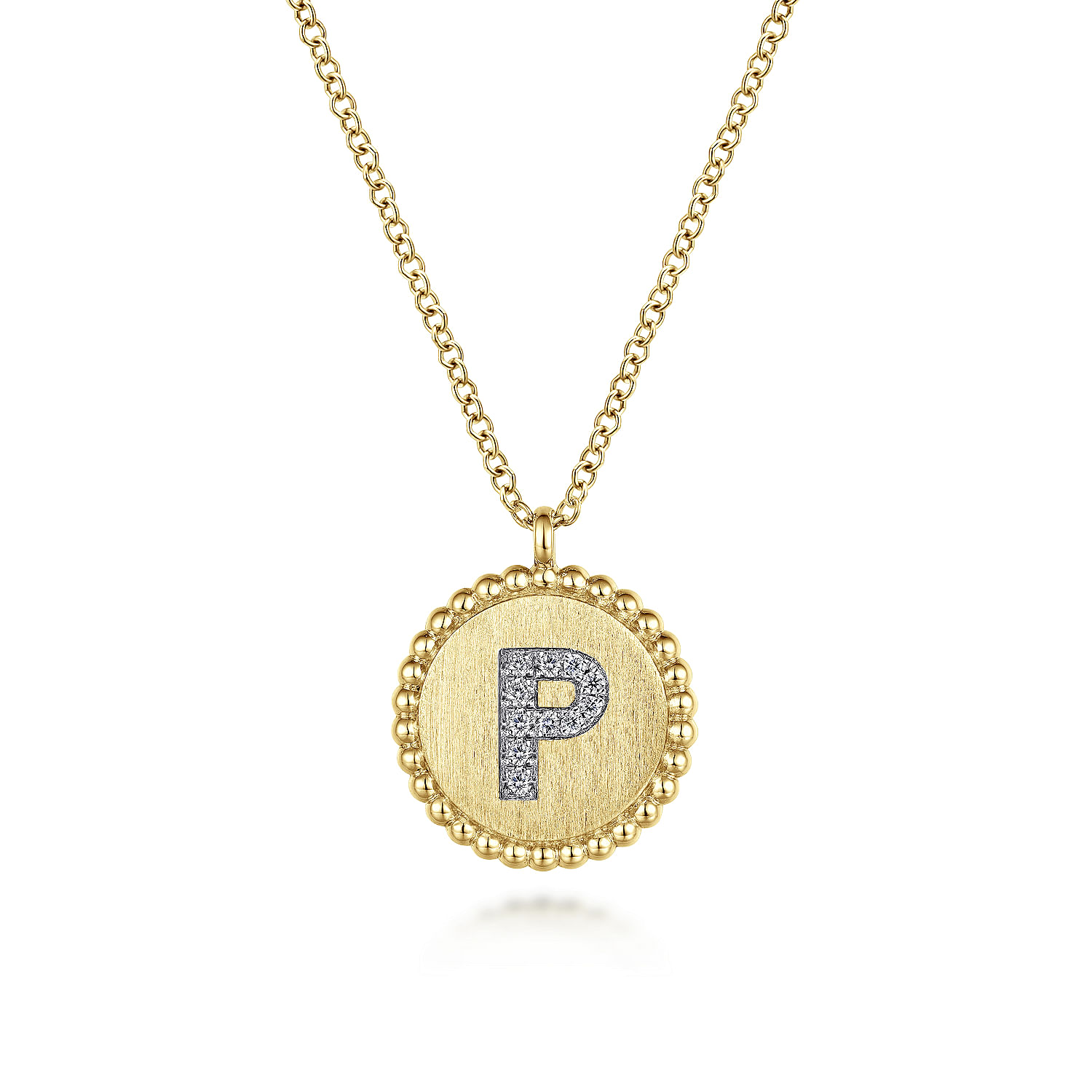 Gabriel - 14K Yellow Gold Round P Initial Pendant Necklace with Diamonds