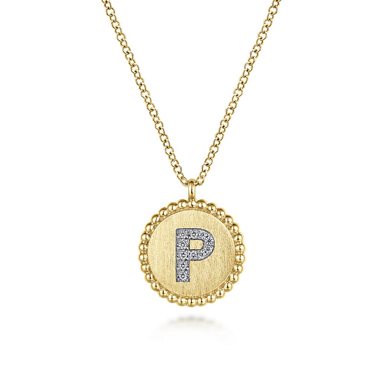 Gabriel - 14K Yellow Gold Round P Initial Pendant Necklace with Diamonds