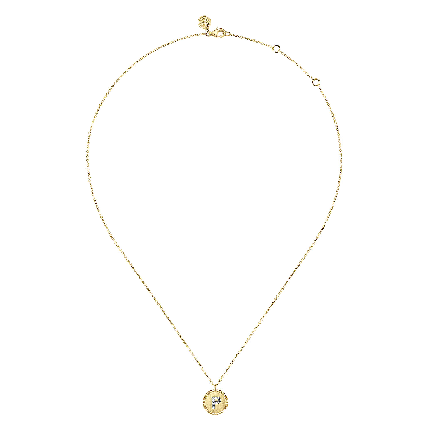 14K Yellow Gold Round P Initial Pendant Necklace with Diamonds