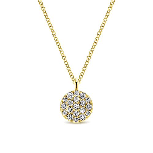 14K Yellow Gold Round Pavé Diamond Disc Pendant Necklace