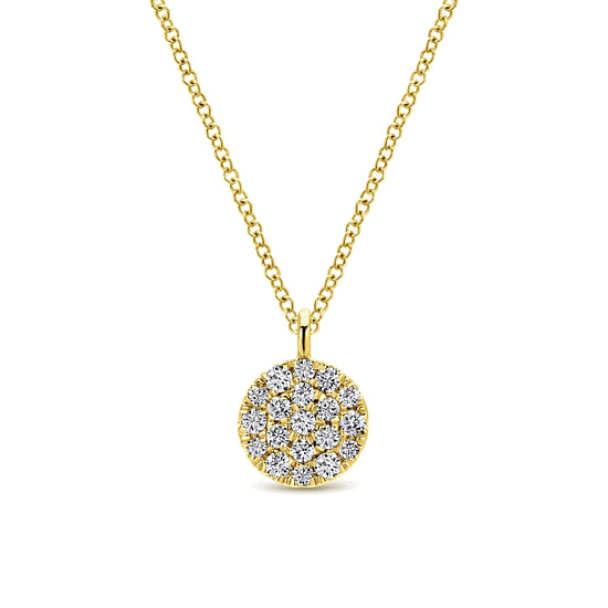 Gabriel - 14K Yellow Gold Round Pavé Diamond Disc Pendant Necklace