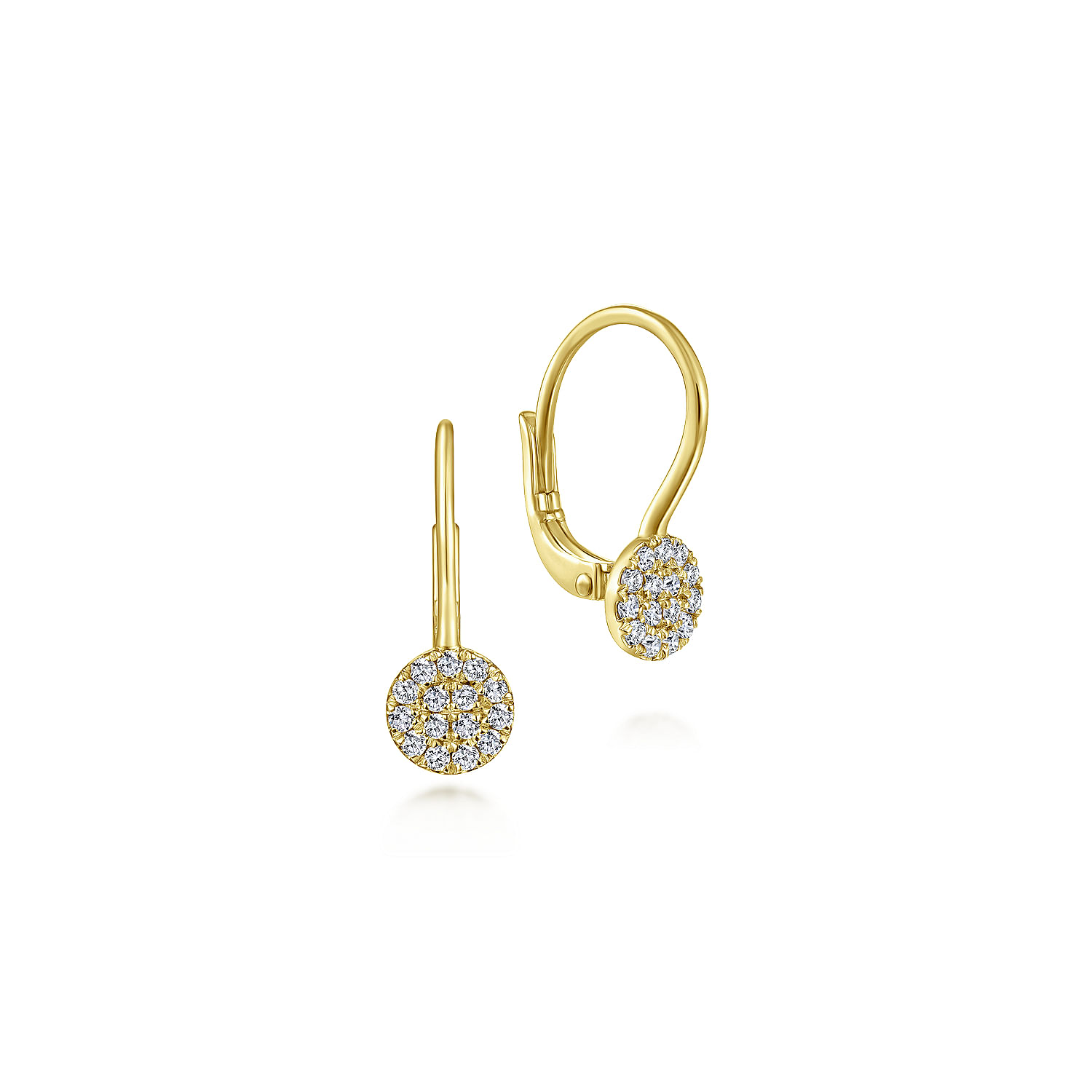 14K Yellow Gold Round Pavé Diamond Drop Earrings