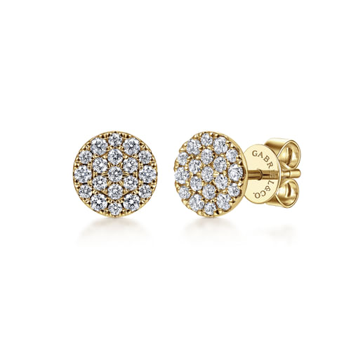 14K Yellow Gold Round Pavé Diamond Stud Earrings