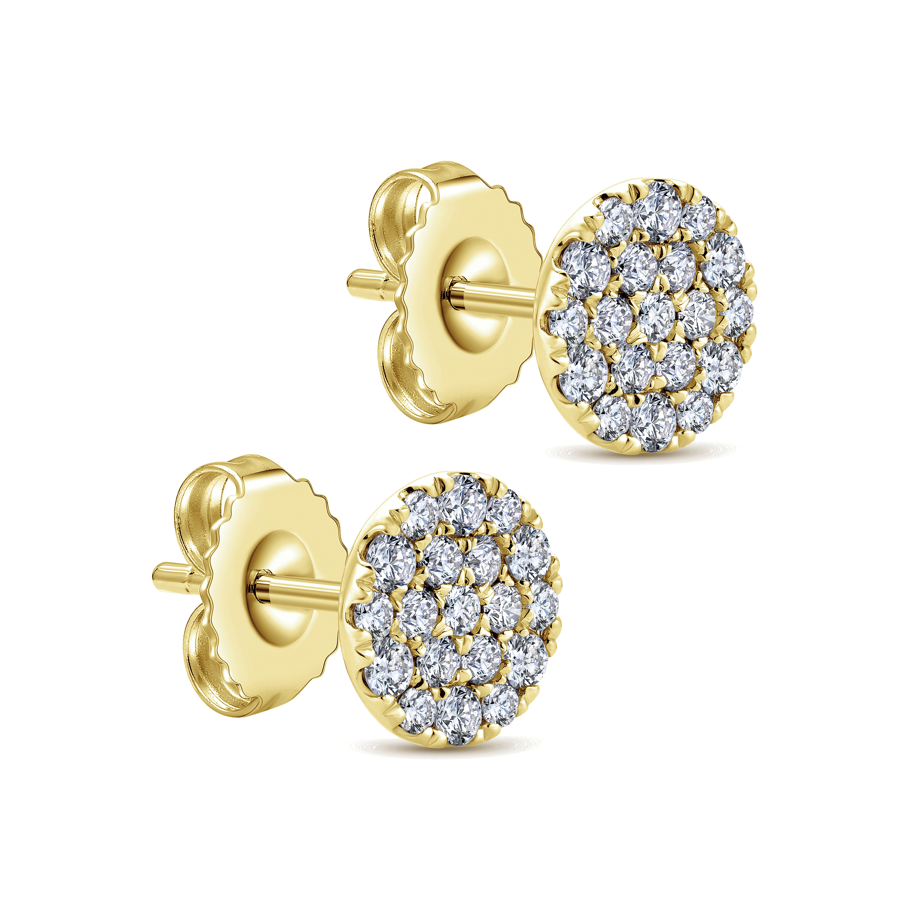 14K Yellow Gold Round Pavé Diamond Stud Earrings