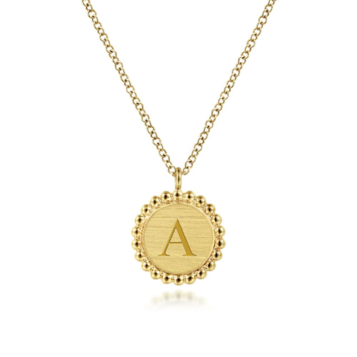 14K Yellow Gold Round Pendant Necklace with Bujukan Bead Frame