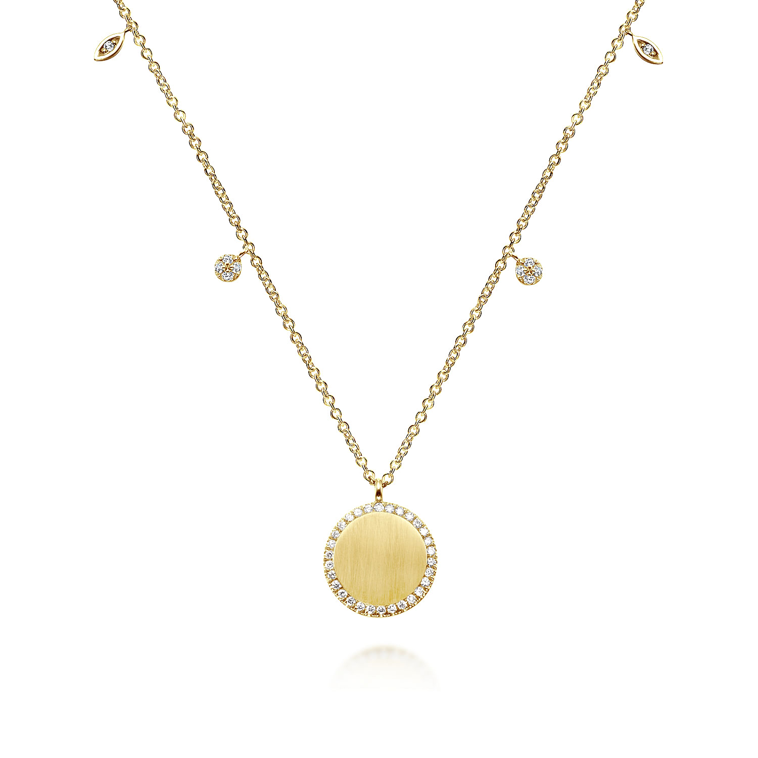 Gabriel - 14K Yellow Gold Round Pendant Necklace with Diamond Halo