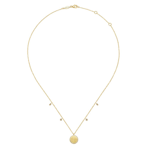 14K Yellow Gold Round Pendant Necklace with Diamond Halo