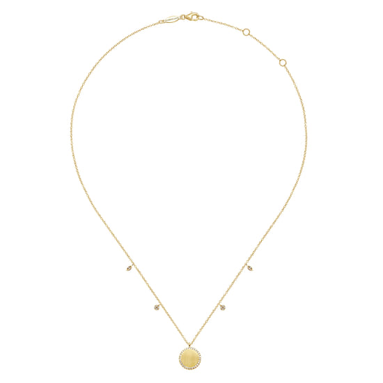 14K Yellow Gold Round Pendant Necklace with Diamond Halo angle 4