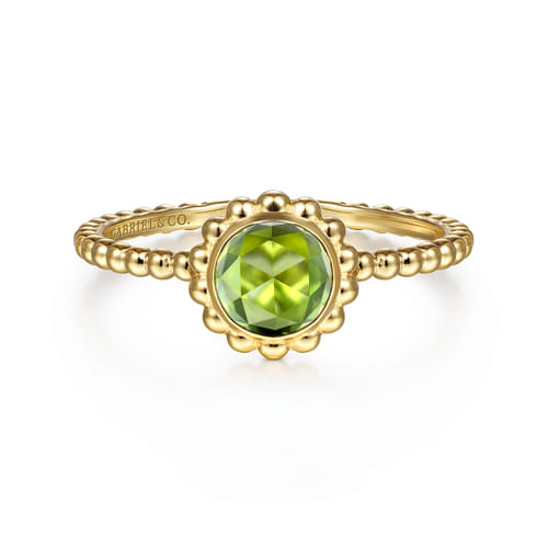 14K Yellow Gold Round Peridot Bujukan Beaded Promise Ring