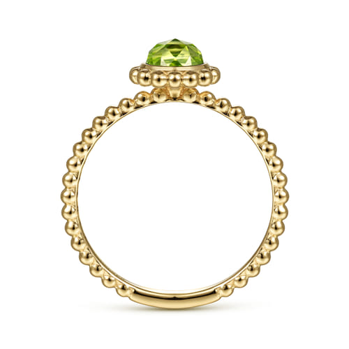 14K Yellow Gold Round Peridot Bujukan Beaded Promise Ring