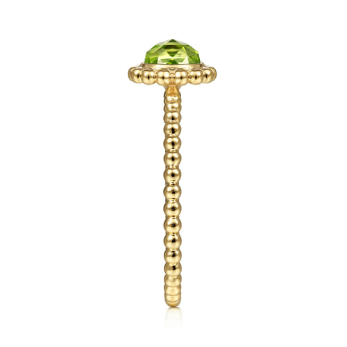 14K Yellow Gold Round Peridot Bujukan Beaded Promise Ring