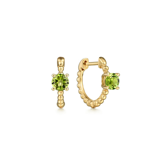 Gabriel - 14K Yellow Gold Round Peridot Bujukan Huggies
