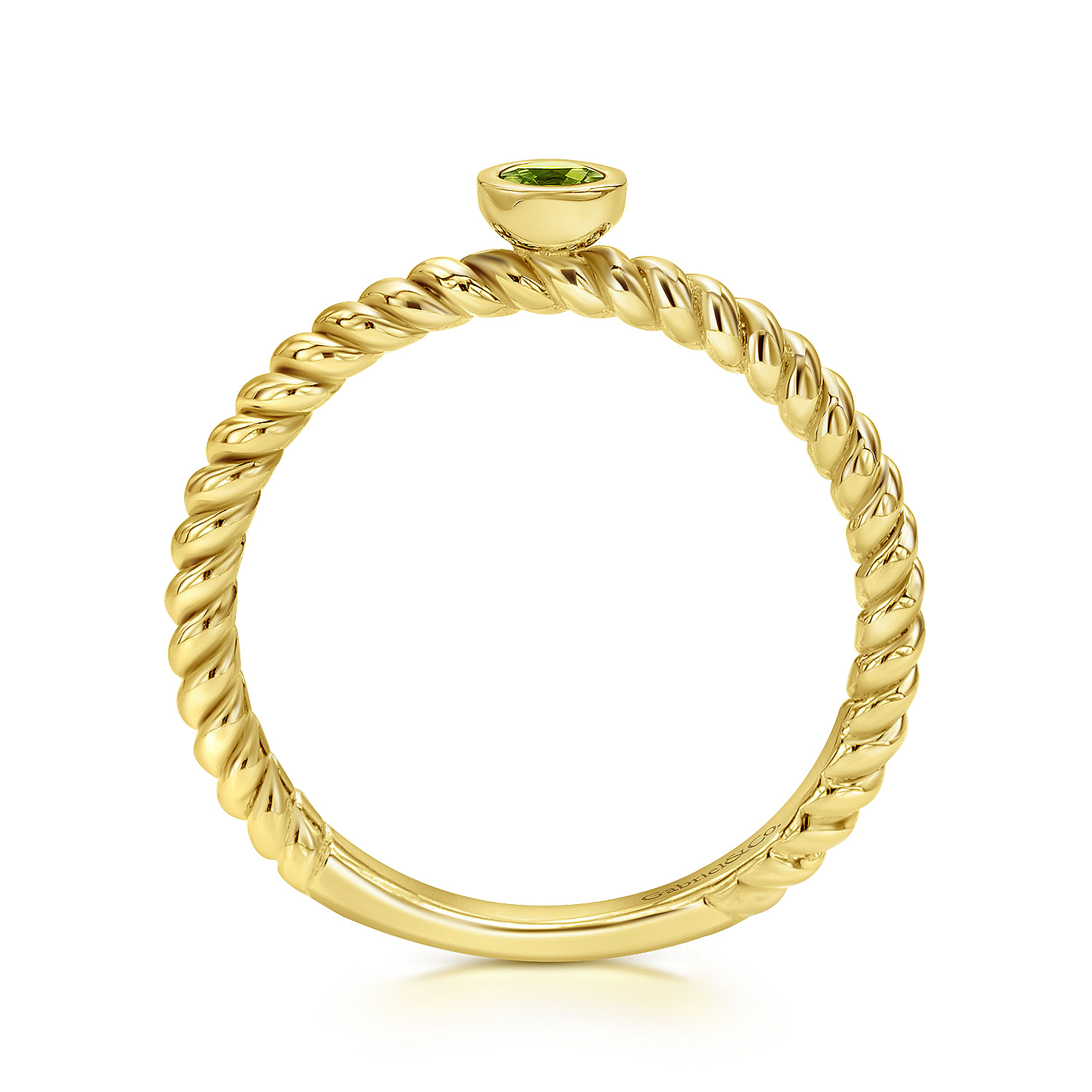 14K Yellow Gold Round Peridot Ring with Twisted Rope Shank